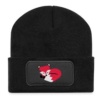 cute sleeping fox, süßer schlafender fuchs - Recycelte Patch Beanie - Schwarz - Vorne
