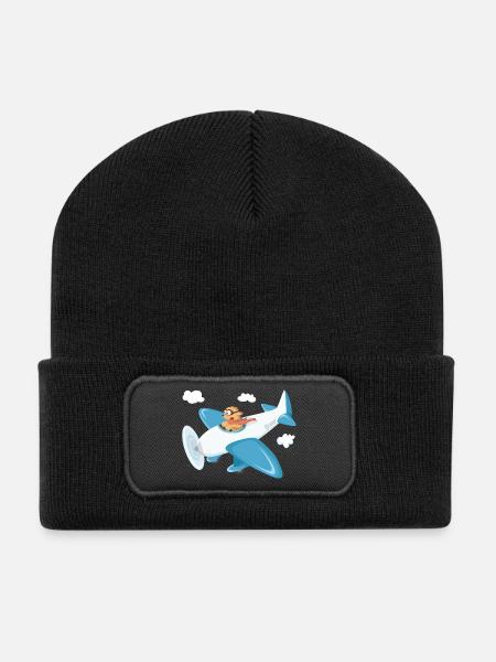 Boo und Flugzeug oo-Serie - Recycelte Patch Beanie - Schwarz