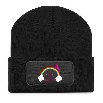 Rainbows & Unicorns - Recycelte Patch Beanie - Schwarz - Vorne