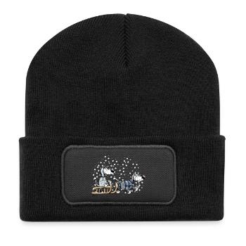 Schlittenhunde im Schnee - Recycelte Patch Beanie - Schwarz - Vorne