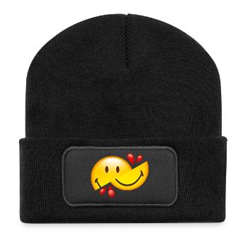 Smiley Glossy Cut in Half - Beanie recyclé à patch - noir - Devant