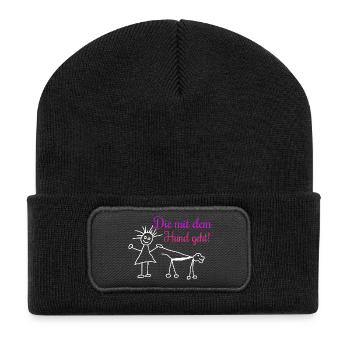 Die mit dem Hund geht ! - Recycelte Patch Beanie - Schwarz - Vorne