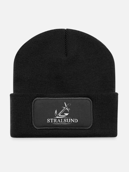 stralsund see anker symbol geschenk idee logo - Recycelte Patch Beanie - Schwarz