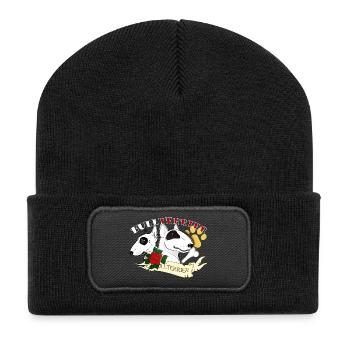 Stier Tätowierung - Recycelte Patch Beanie - Schwarz - Vorne