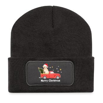 Pick-up de Noël du Labrador - Beanie recyclé à patch - charbon - Devant