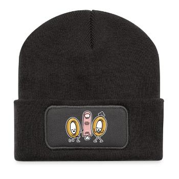 Heiratsantrag Hochzeit Ringe Finger Verlobung - Recycelte Patch Beanie - Dunkelgrau - Vorne