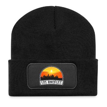 Los Angeles California USA Skyline Vintage Sunset - Recycled Patch Beanie - black - Front