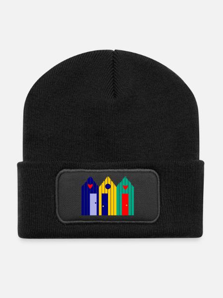VACANCES. VIVE LES VACANCES. VACANCES. PLAGE. MER - Beanie recyclé à patch - noir