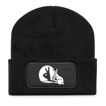 Drôle Lapin main ombre marionnettes humour pop art - Beanie recyclé à patch - noir - Devant
