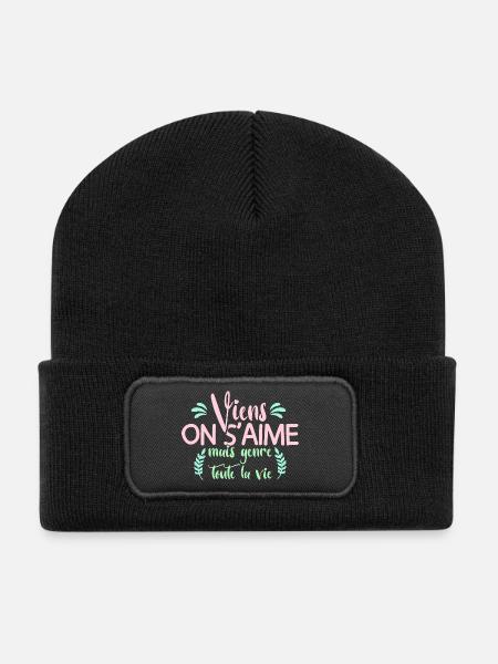 Viens on s'aime mais genre toute la vie mariage - Beanie recyclé à patch - noir
