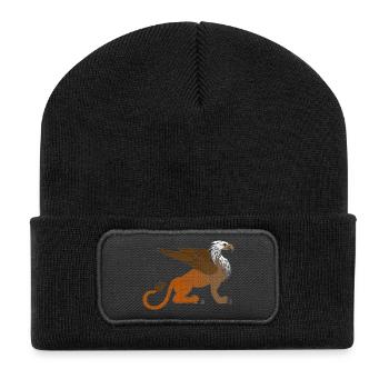coole fantasiekleidung, Löwenwesen, märchenfigur - Recycelte Patch Beanie - Schwarz - Vorne