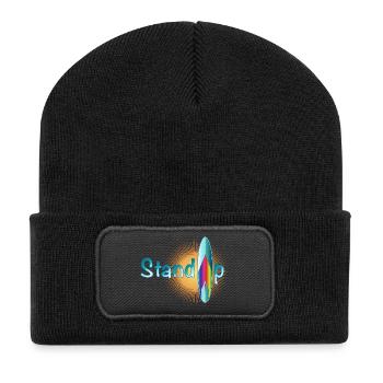 lettrage de pagayage debout ensoleillé avec planche - Beanie recyclé à patch - noir - Devant