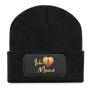 Ich liebe Mainz - Schriftzug - Recycelte Patch Beanie - Schwarz - Vorne