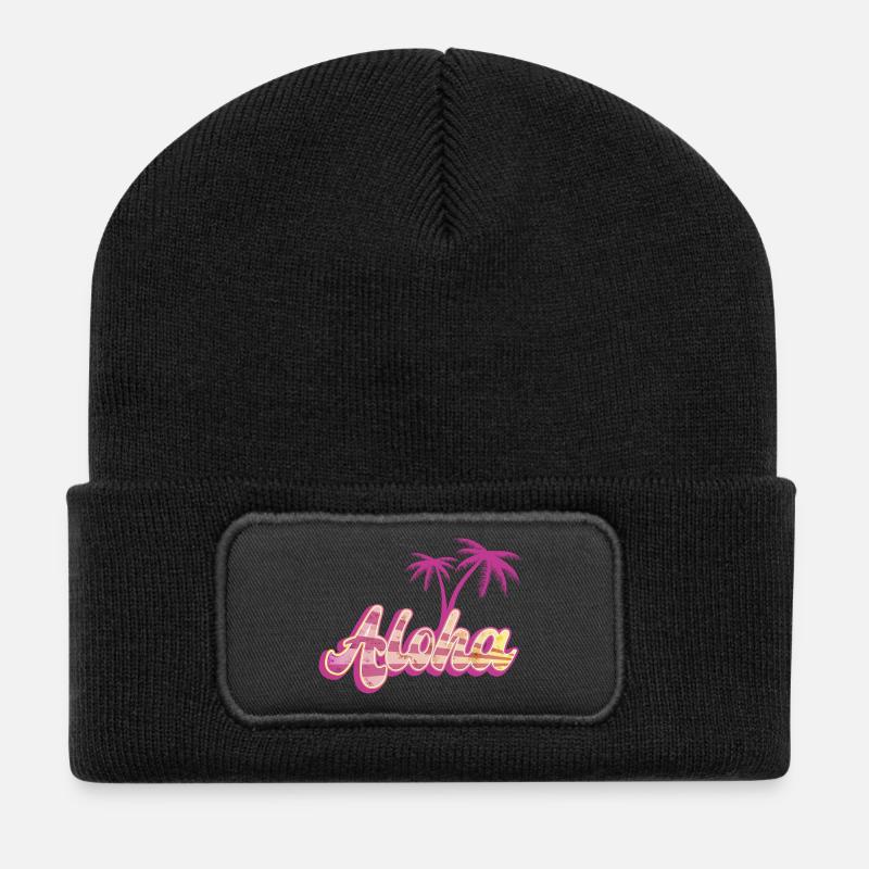 Aloha Palme - Recycelte Patch Beanie - Schwarz