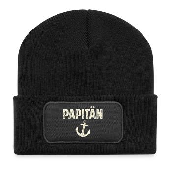 Papitän Kapitän Papa Vater Vatertag Segeln - Recycelte Patch Beanie - Schwarz - Vorne