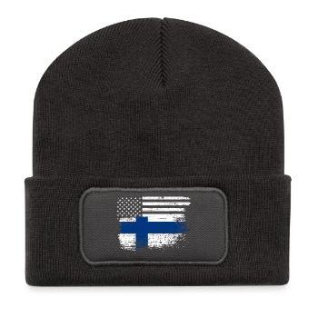 Drapeau américain de la Finlande - Beanie recyclé à patch - charbon - Devant
