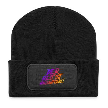 Der Rest ist Hausaufgabe (bunt) - Recycelte Patch Beanie - Schwarz - Vorne