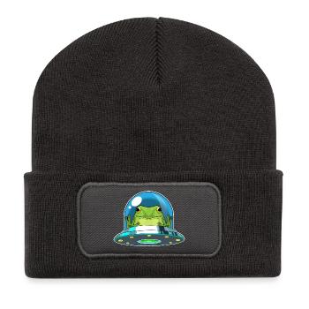 Frosch Raumschiff Weltraum - Recycelte Patch Beanie - Dunkelgrau - Vorne