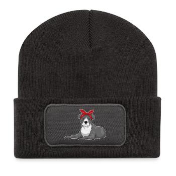 Arc de cheveux de pitbull - Beanie recyclé à patch - charbon - Devant