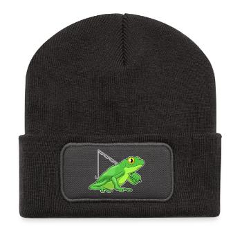 Canne à pêche Pêcheur Pêcheur Grenouille Canne à pêche - Beanie recyclé à patch - charbon - Devant