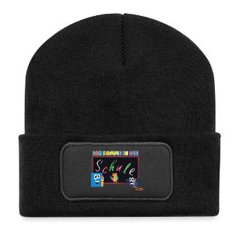 Ich komme in die Schule | Einschulung Schulanfang - Recycelte Patch Beanie - Schwarz - Vorne