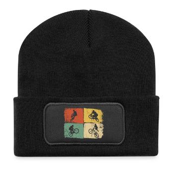 Quad-Silhouetten auf Farbblöcken - Recycelte Patch Beanie - Schwarz - Vorne