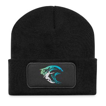 surfer wave water sea sports color icon logo - Recycled Patch Beanie - black - Front