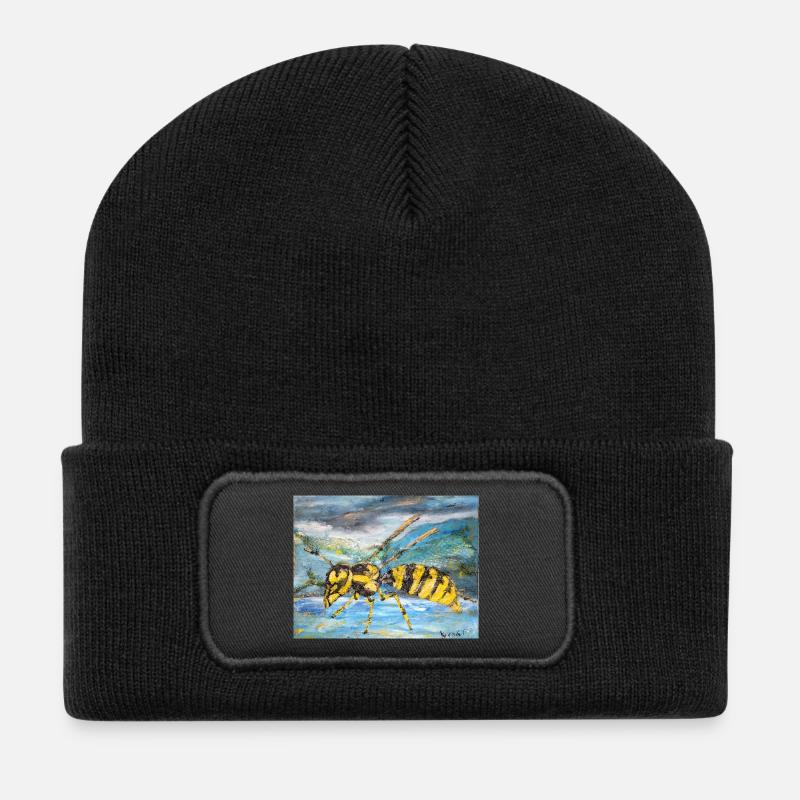 Illustration einer Wespe  - Recycelte Patch Beanie - Schwarz