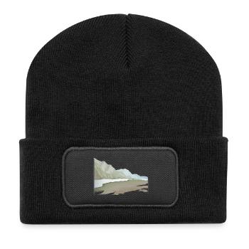 River landscape painted pastel with brush frame - Recycled Patch Beanie - black - Front