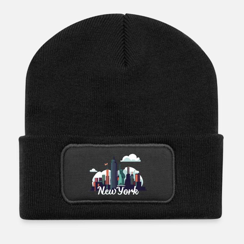 New Yorker Skyline Splash - Recycelte Patch Beanie - Schwarz