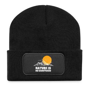 Natur, Berge, ich liebe die Natur - Recycelte Patch Beanie - Schwarz - Vorne