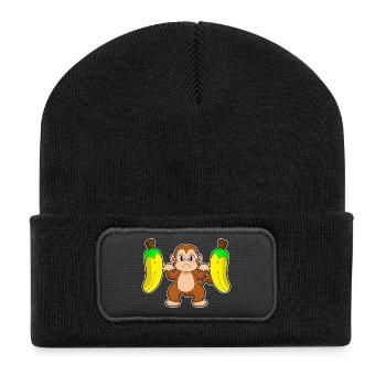 Affe Bodybuilder Langhantel Bodybuilding - Recycelte Patch Beanie - Schwarz - Vorne
