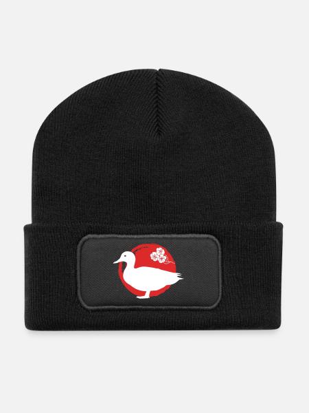Ente Silhouette Japanisch - Recycelte Patch Beanie - Schwarz