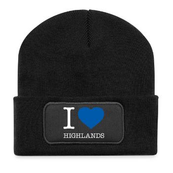 I LOVE HIGHLANDS - Recycelte Patch Beanie - Schwarz - Vorne