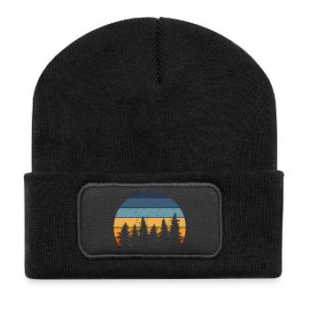 Wald Natur Retro Baum - Recycelte Patch Beanie - Schwarz - Vorne