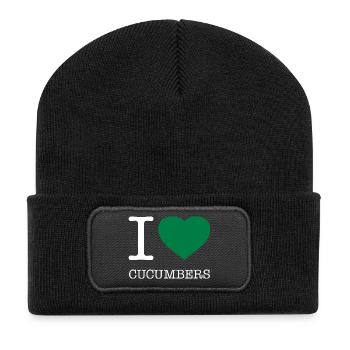 I LOVE CUCUMBERS Gurken - Recycelte Patch Beanie - Schwarz - Vorne
