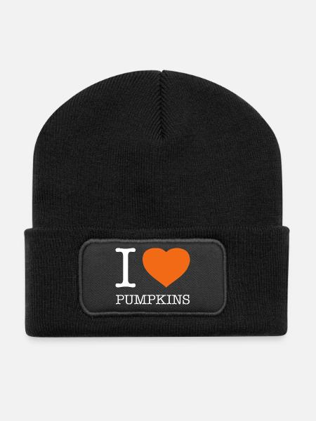 I LOVE PUMPKINS Kürbis Kürbisse - Recycelte Patch Beanie - Schwarz