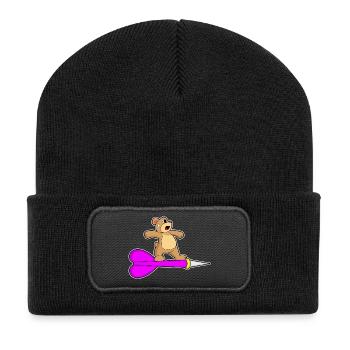 Bär Dart Dartpfeil - Recycelte Patch Beanie - Schwarz - Vorne