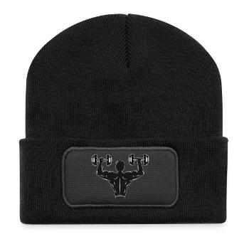 Motif de gymnastique noir et blanc - bodybuilder avec poids - Beanie recyclé à patch - noir - Devant
