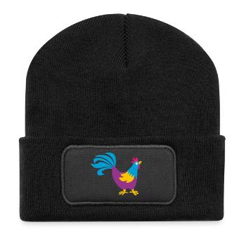 Hahn bunt Gockel Bauernhof tierisch Ostern Tiere - Recycelte Patch Beanie - Schwarz - Vorne