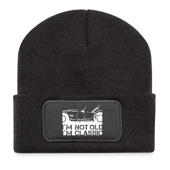 Voiture classique drôles dictons icône illustration - Beanie recyclé à patch - charbon - Devant