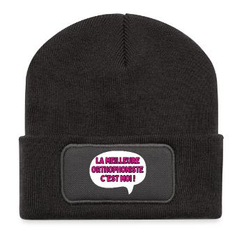 Geschenkidee für einen Logopäden - Recycelte Patch Beanie - Dunkelgrau - Vorne