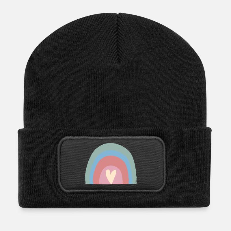 Pastellregen Herz Rainbow - Recycelte Patch Beanie - Schwarz