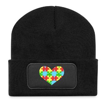 Puzzleteile Herz Autismus Bewusstsein - Recycelte Patch Beanie - Schwarz - Vorne