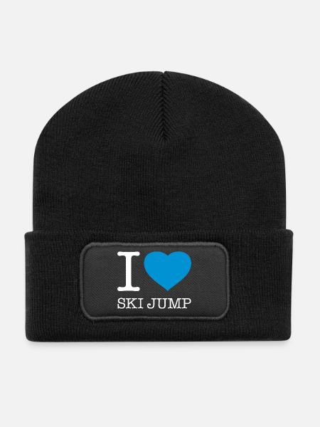 I LOVE SKI JUMP Skispringen - Recycelte Patch Beanie - Schwarz