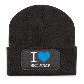 I LOVE SKI JUMP Skispringen - Recycelte Patch Beanie - Dunkelgrau - Vorne