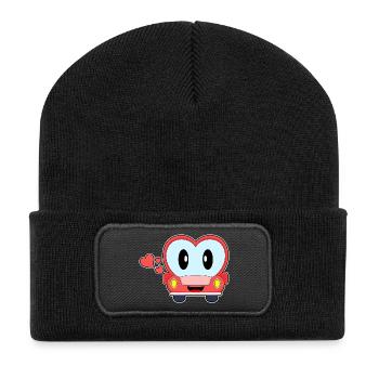 Herz Auto - Recycelte Patch Beanie - Schwarz - Vorne