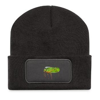 ma Katydid géante à capuchon. Photo de la nature, pas de graphisme - Beanie recyclé à patch - charbon - Devant