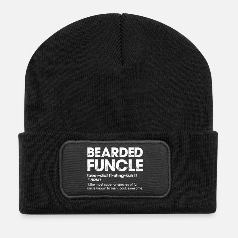 Bärtiger Funcle Fette Typografie - Recycelte Patch Beanie - Schwarz