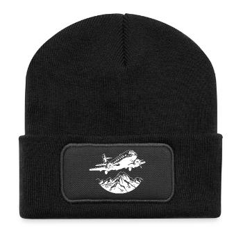 Flugzeug Zeichnung - Recycelte Patch Beanie - Schwarz - Vorne